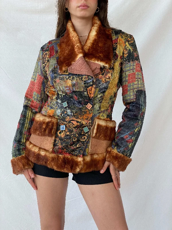 Insane Save The Queen Faux Fur Boho Printed Jacket - M Chenille Fabric Brocade Fabric Lace Fabric