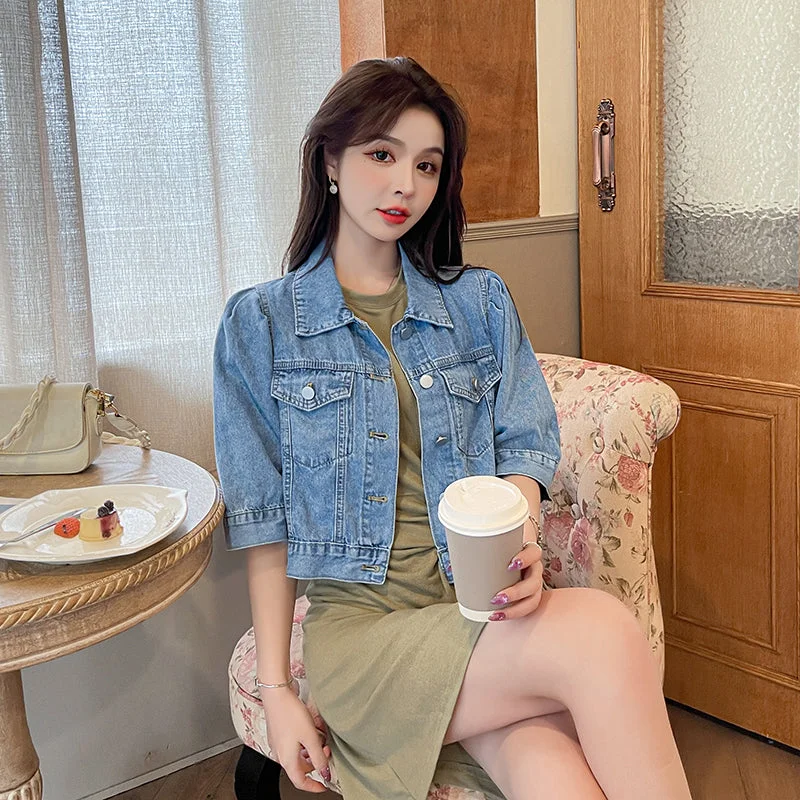 Slim short sleeve denim jacket Chenille Fabric Brocade Fabric Lace Fabric