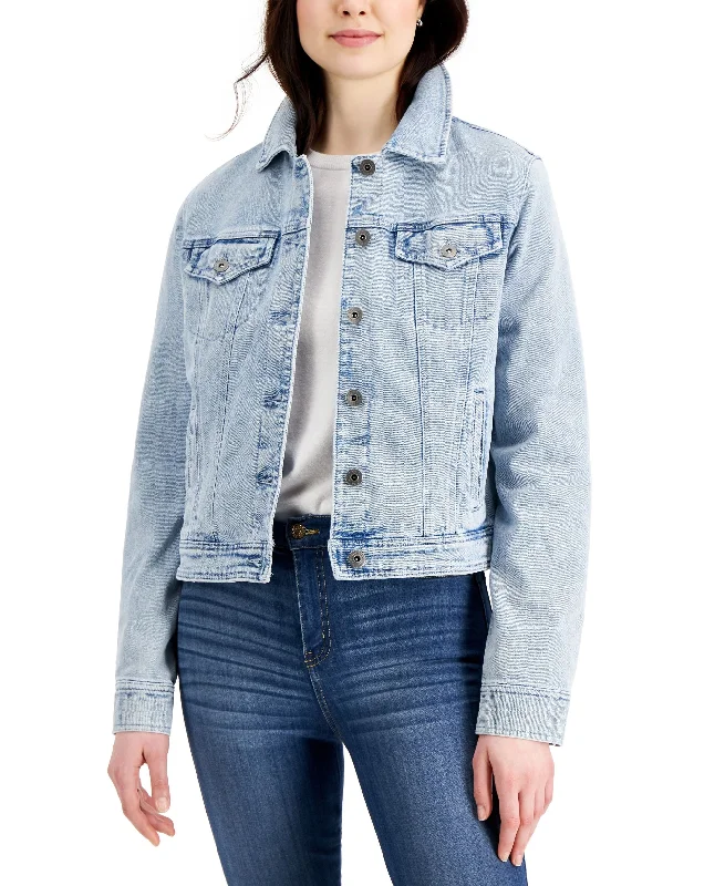 Style & Co Classic Denim Jacket Stand-Up Collar Roll-Neck Collar Turtle Neck