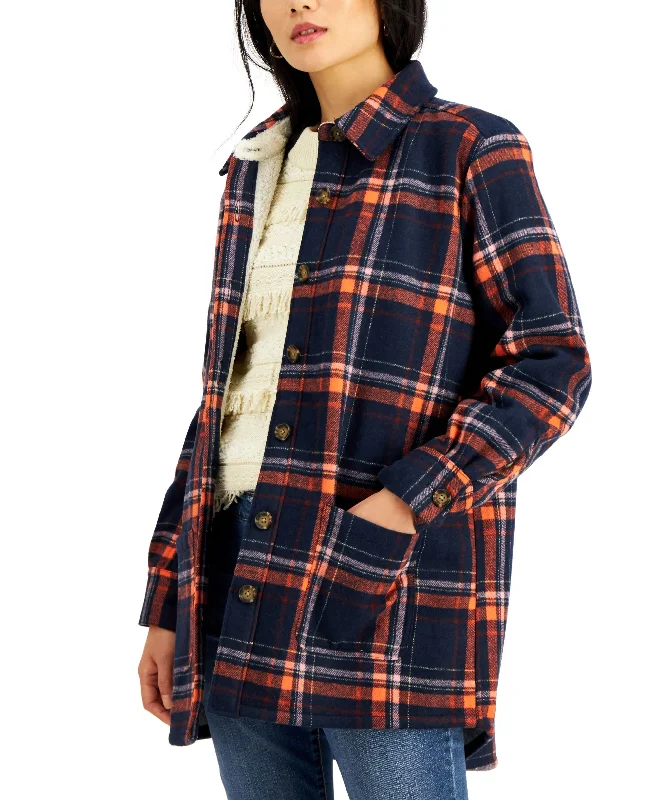 Style & Co Plaid Shirt Jacket Front Pockets Side Pockets Patch Pockets