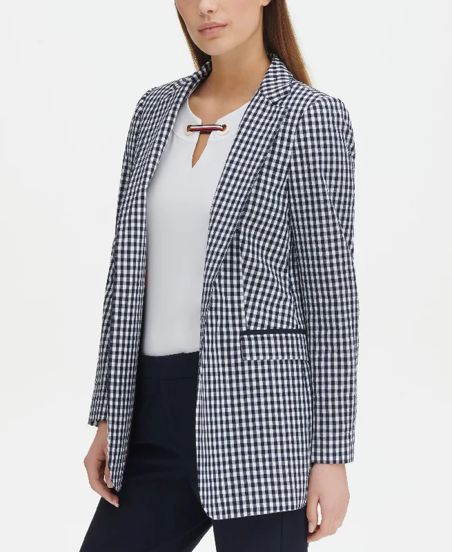 Tommy Hilfiger Gingham Print Open Front Topper Jacket Fleece Jacket Down Jacket Parka
