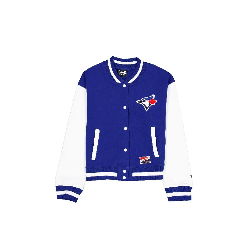 Toronto Blue Jays Throwback Fleece Women's Jacket Zippered Front Buttoned Front Snap Front