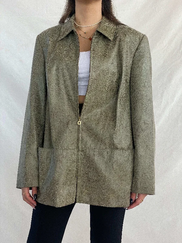 Vintage Floral Print Zip-Up Light Jacket Satin Jacket Silk Jacket Chiffon Jacket