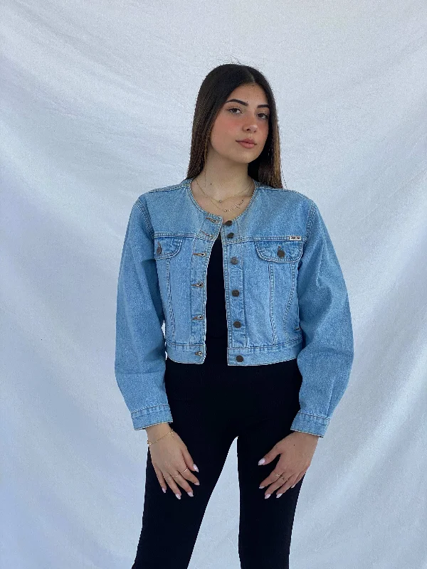 Vintage JOHNF.GEE Cropped Denim Jacket - Size S/M Striped Jacket Polka Dot Jacket Floral Jacket
