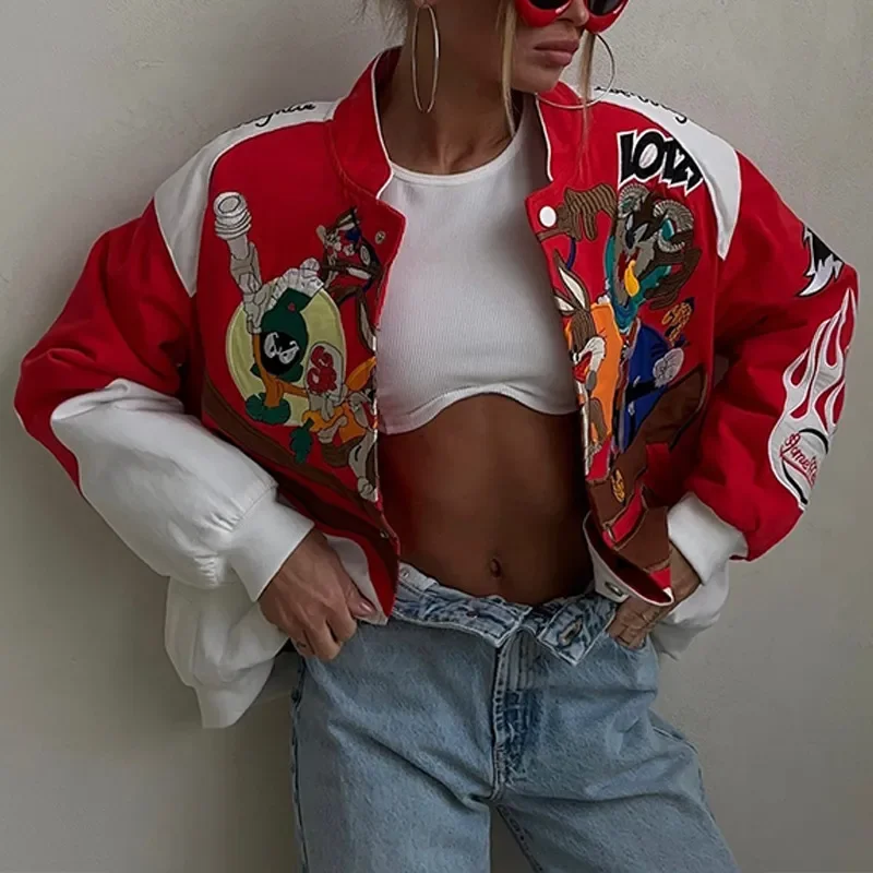 Women Fashion Casual Letter Cartoon Print Long Sleeve Jacket Coat Print Jacket Jacquard Jacket Embroidered Jacket Women Fashion Casual Letter Cartoon Print Long Sleeve Jacket Coat Print Jacket Jacquard Jacket Embroidered Jacket
