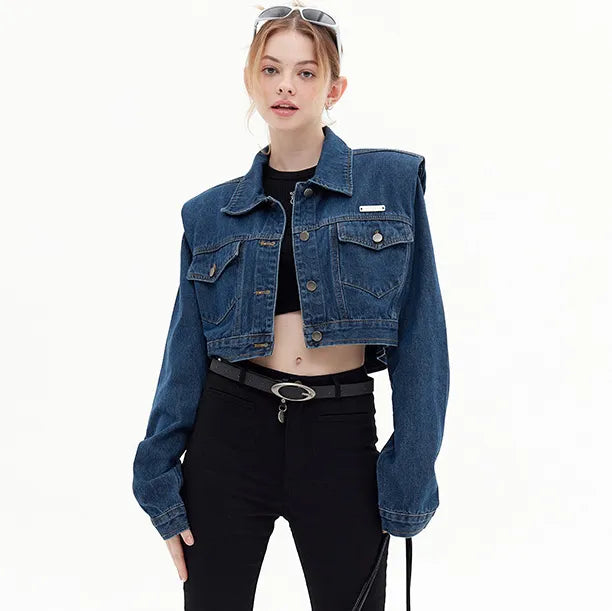 Women Fashion Long Sleeve Denim Jacket jeans Fleece Fabric Down Fabric Feather Fabric