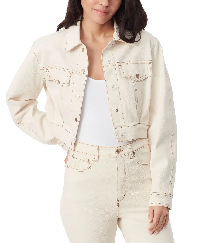 Women's Gloria Vanderbilt x Christian Siriano Cropped Denim Trucker Jacket Zippered Jacket Buttoned Jacket Snapped Jacket Women's Gloria Vanderbilt x Christian Siriano Cropped Denim Trucker Jacket Zippered Jacket Buttoned Jacket Snapped Jacket