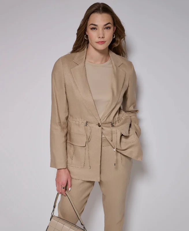 Women's One-Button Linen Utility Jacket One-Shoulder Jacket Off-the-Shoulder Jacket Asymmetrical Jacket