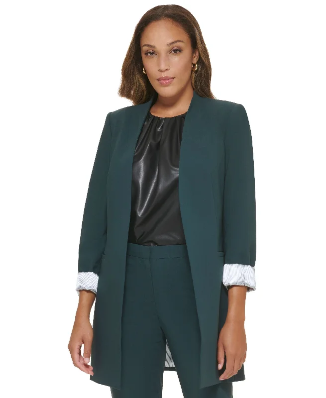 Women's Open Front Roll Sleeve Topper Jacket Chenille Fabric Brocade Fabric Lace Fabric