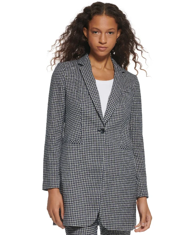 Women's Plaid Topper Jacket V-Neck Jacket Boat Neck Jacket Square Neck Jacket
