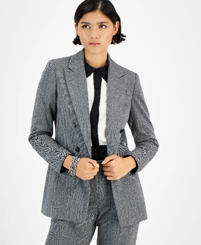 Women's Shimmer Herringbone Open-Front Jacket Front Pockets Side Pockets Patch Pockets Women's Shimmer Herringbone Open-Front Jacket Front Pockets Side Pockets Patch Pockets