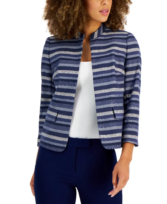 Women's Striped Band-Collar Jacket Denim Jacket Leather Jacket Suede Jacket