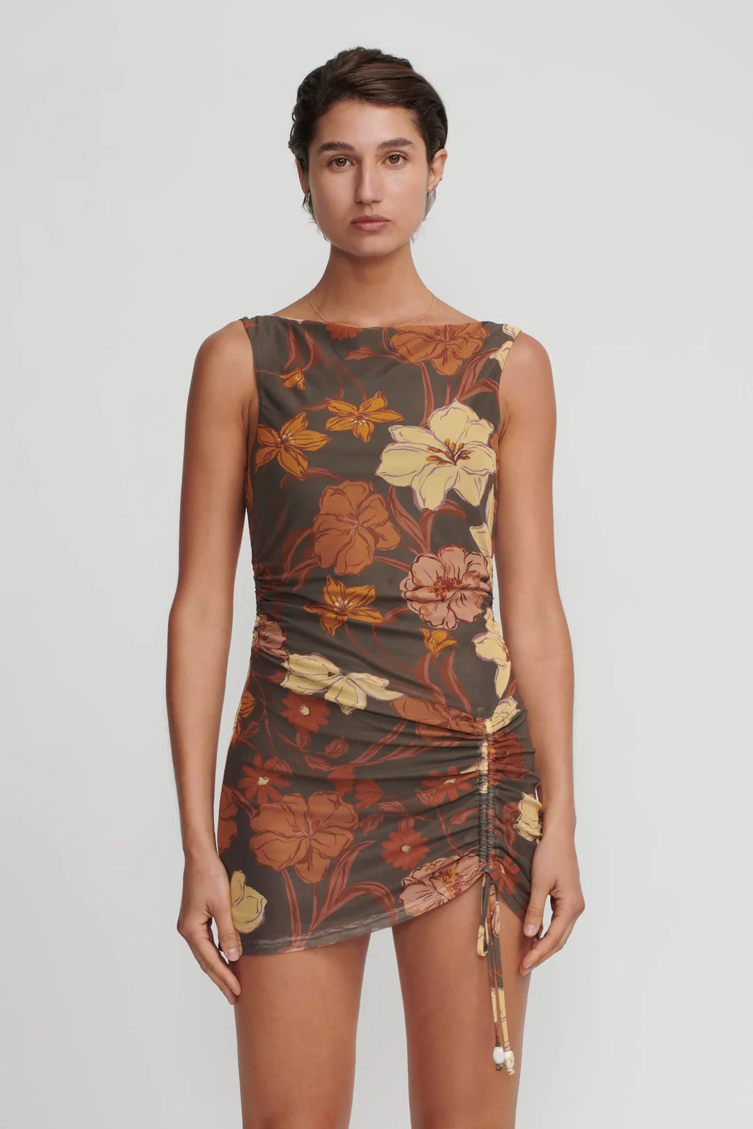 Alba Mini Dress - Moss Floral Fashionable Denim Mini Dress