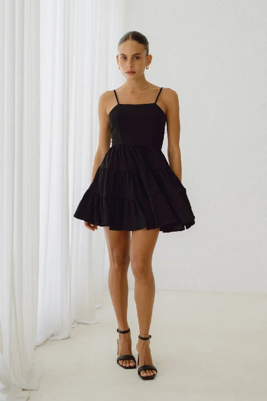 Amalia Black Tie Back Mini Dress Cozy Knit Mini Dress