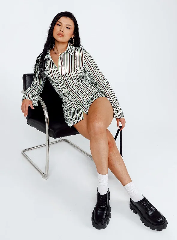 Anni Stripe Mini Dress Green Multi Elegant Satin Lace Mini Dress