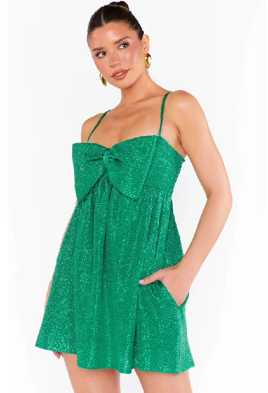 Best Bow Mini Dress-Green Sequin Fashionable Denim Mini Dress