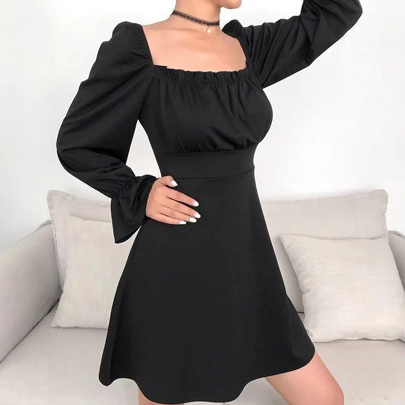 Black Bandage Back Mini Dress Comfortable Boho Mini Dress