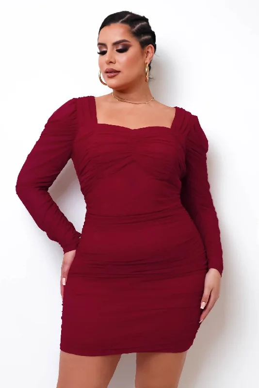 Burgundy Sweetheart Mini Dress Cozy Ribbed Mini Dress