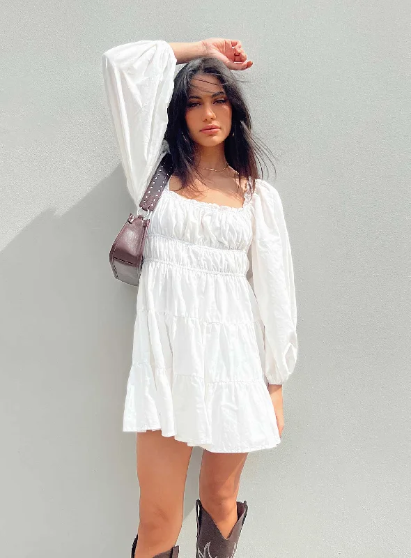 Ceara Long Sleeve Mini Dress White Trendy Wraparound Mini Dress
