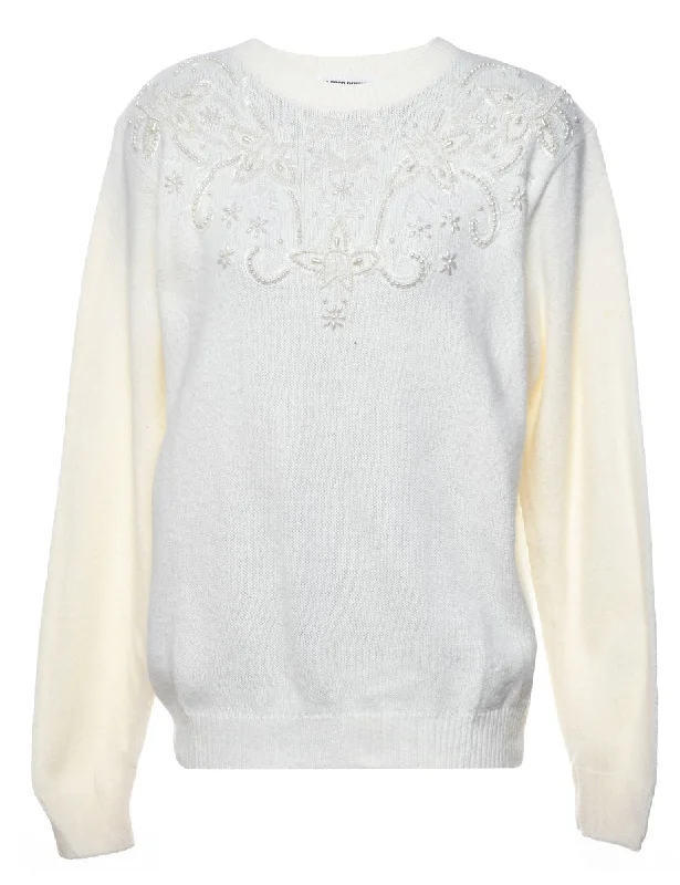 Classic Beaded Jumper - L Notch Collar Peter Pan Collar Cowl Neck