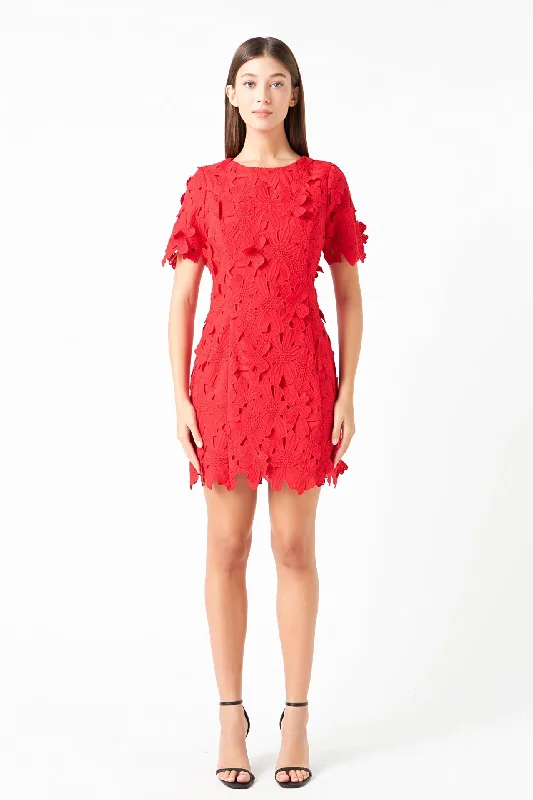 Endless Rose - Cotton Floral Lace Mini Dress Comfortable Smocked Mini Dress