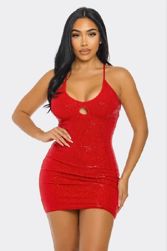 Crossed Back Sequin Mini Dress Stylish Summer Mini Dress