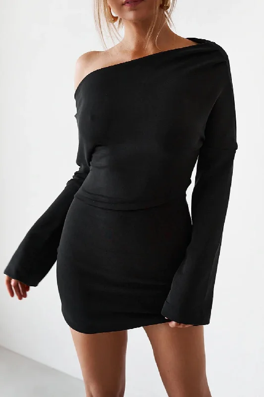 Cupro Mini Dress - Black Cozy Knitted Mini Dress