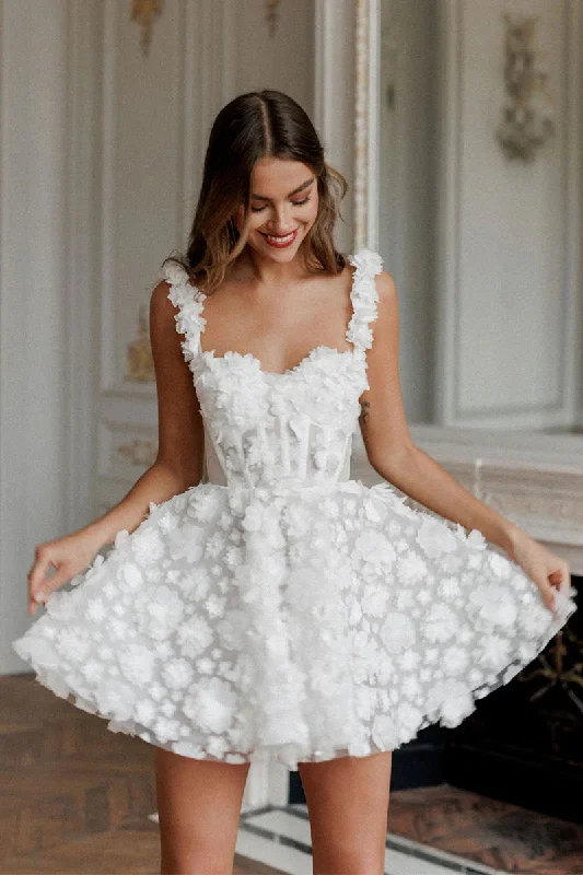 Florence 3D Floral Applique Mini Dress Chic Puff Sleeve Mini Dress
