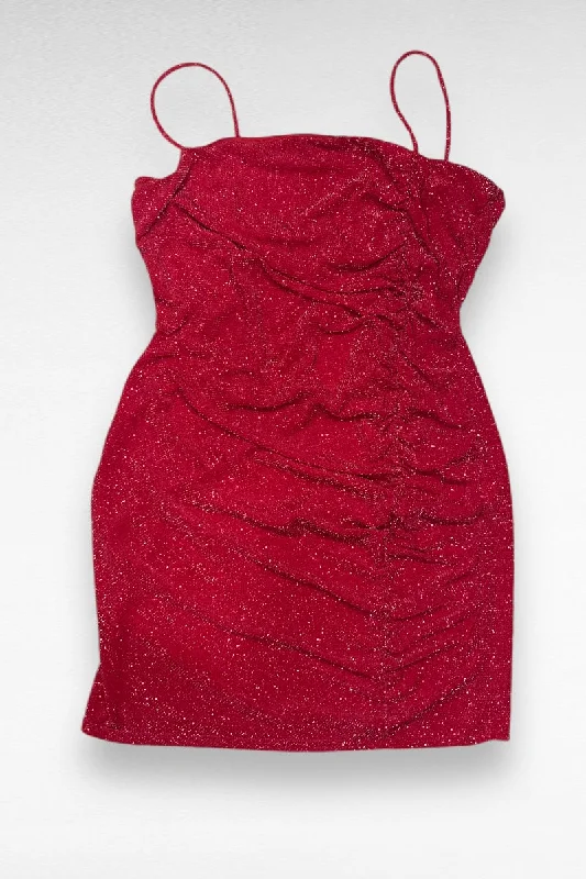Glitter Side Ruched Mini Dress Stylish Puff Sleeve Mini Dress
