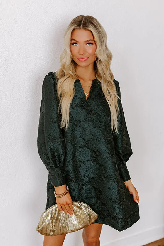 Happy Hour Chic Jacquard Mini Dress in Hunter Green Cozy T-Shirt Mini Dress