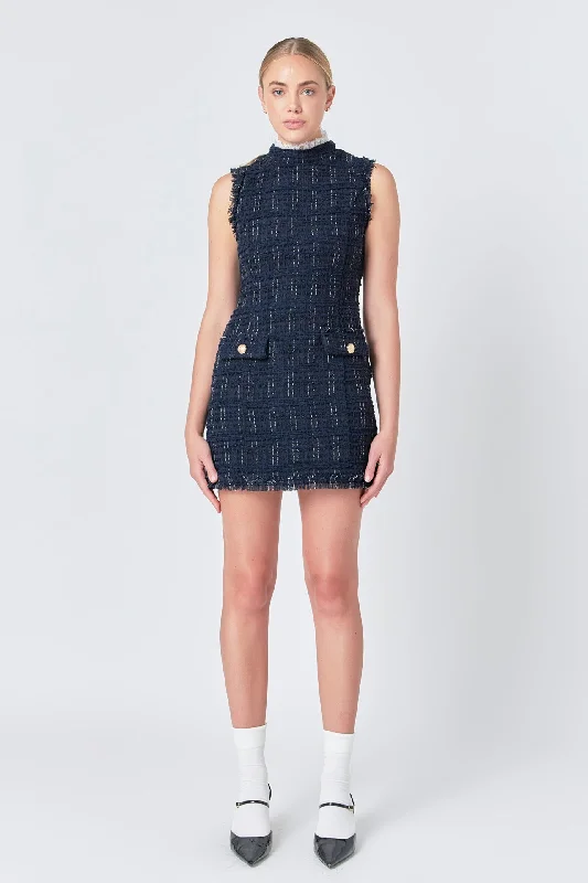Endless Rose - Lace Detail Tweed Mini Dress Elegant Sequin Mini Dress