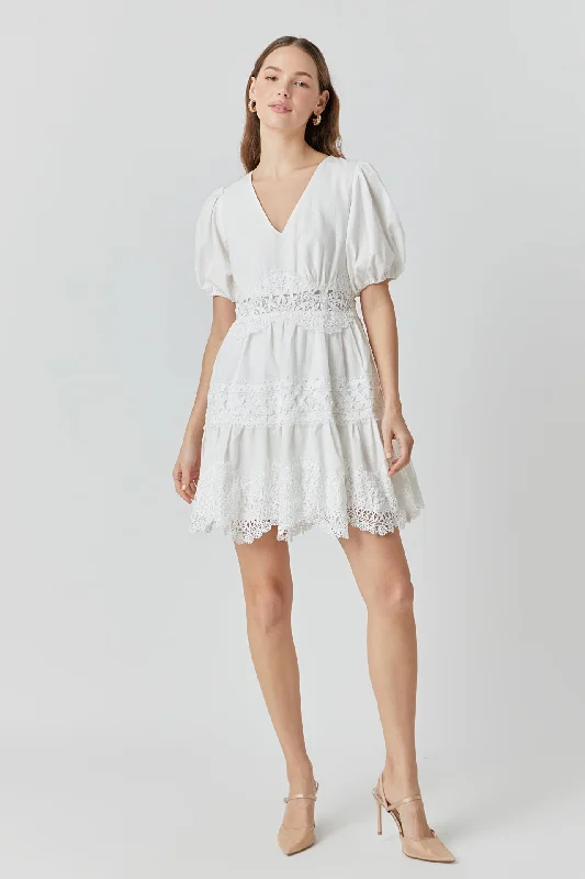 Endless Rose - Lace Trim Mini Dress Comfortable Boho Mini Dress