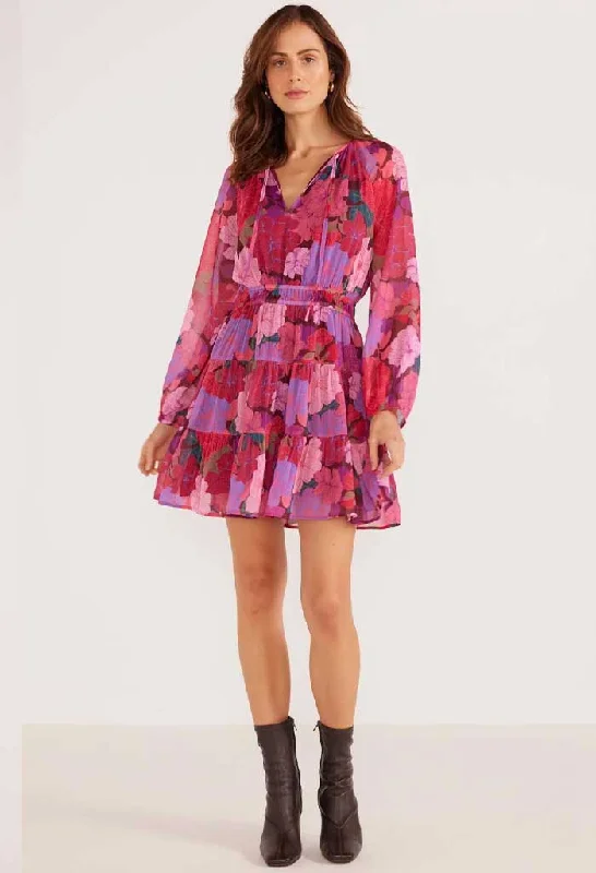 Lexie Long Sleeve Mini Dress-Floral Blooms Stylish Ruffle Mini Dress
