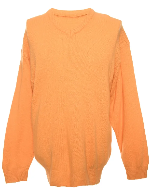 Long Sleeved Orange Jumper - M Hooded Sweater Collared Sweater Shawl Collar