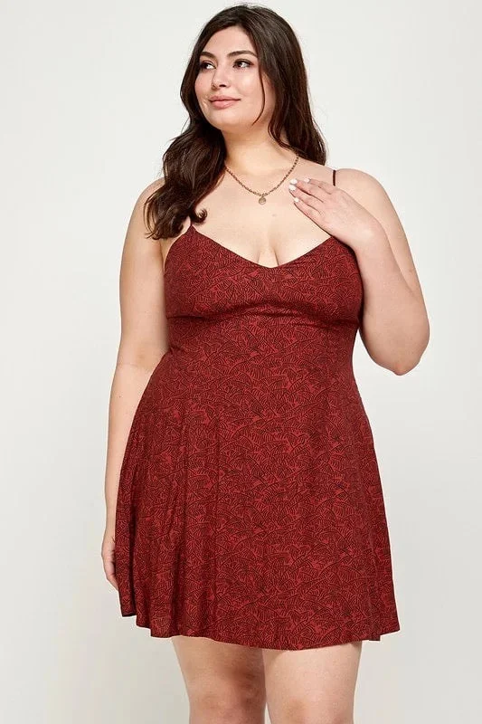 Lovely Plus Leaf Print Mini Dress Comfortable Shift Mini Dress