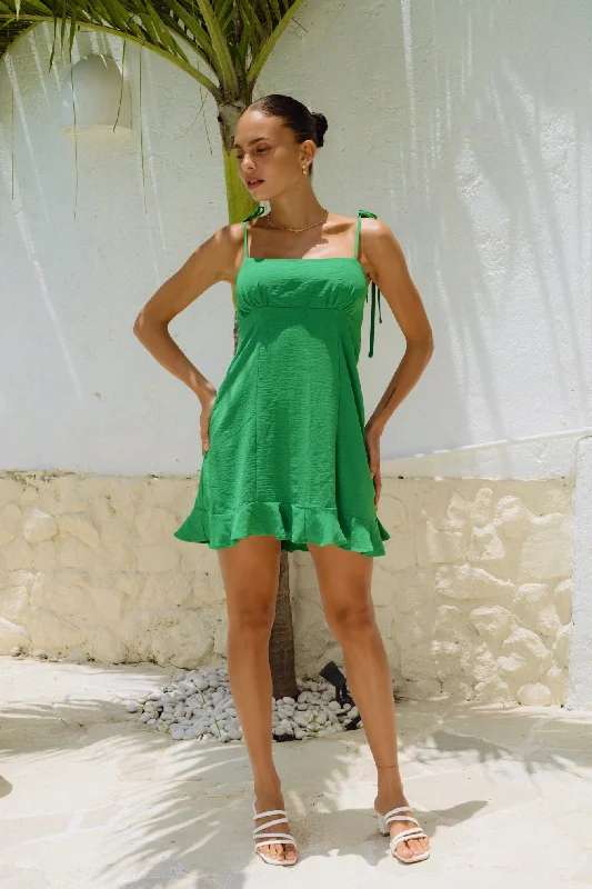Luci Green Tie Mini Dress Fashionable Denim Mini Dress