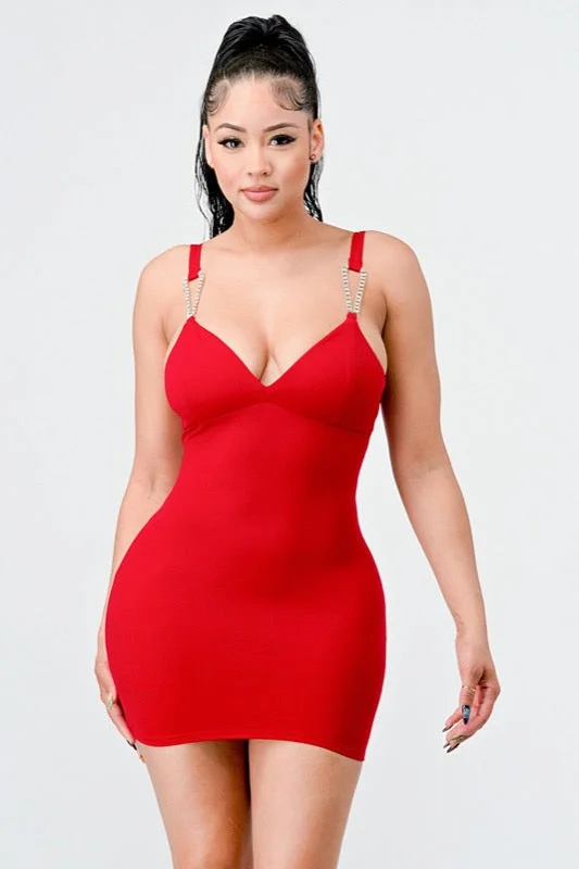 Lux Rhinestone Straps Sweetheart Mini Dress Comfortable Bodycon Mini Dress