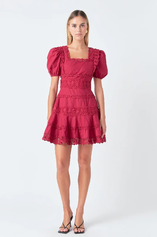 Lace Fit-and-Flare Mini Dress Comfortable Wrap Mini Dress