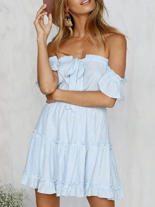 Off Shoulder Backless Casual Short Mini Dress Elegant Tulle Mini Dress