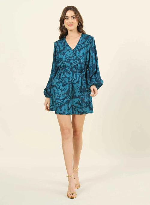 SAMIRA WRAP MINI DRESS Elegant Floral-Print Mini Dress