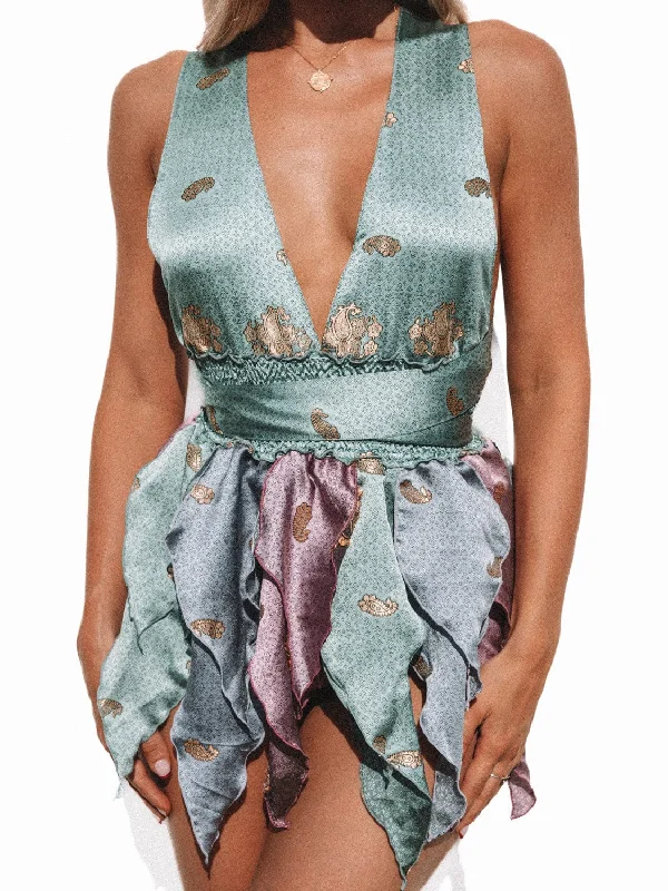 RINA BACKLESS PIXIE MINI DRESS Stylish Puff Sleeve Mini Dress