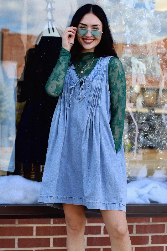 Rylee Denim Mini Dress Stylish Spaghetti Strap Mini Dress