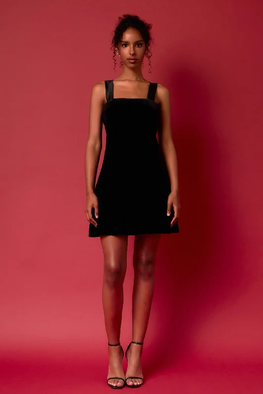 Endless Rose - Satin Tie Velvet Mini Dress Cozy Cowl Neck Mini Dress