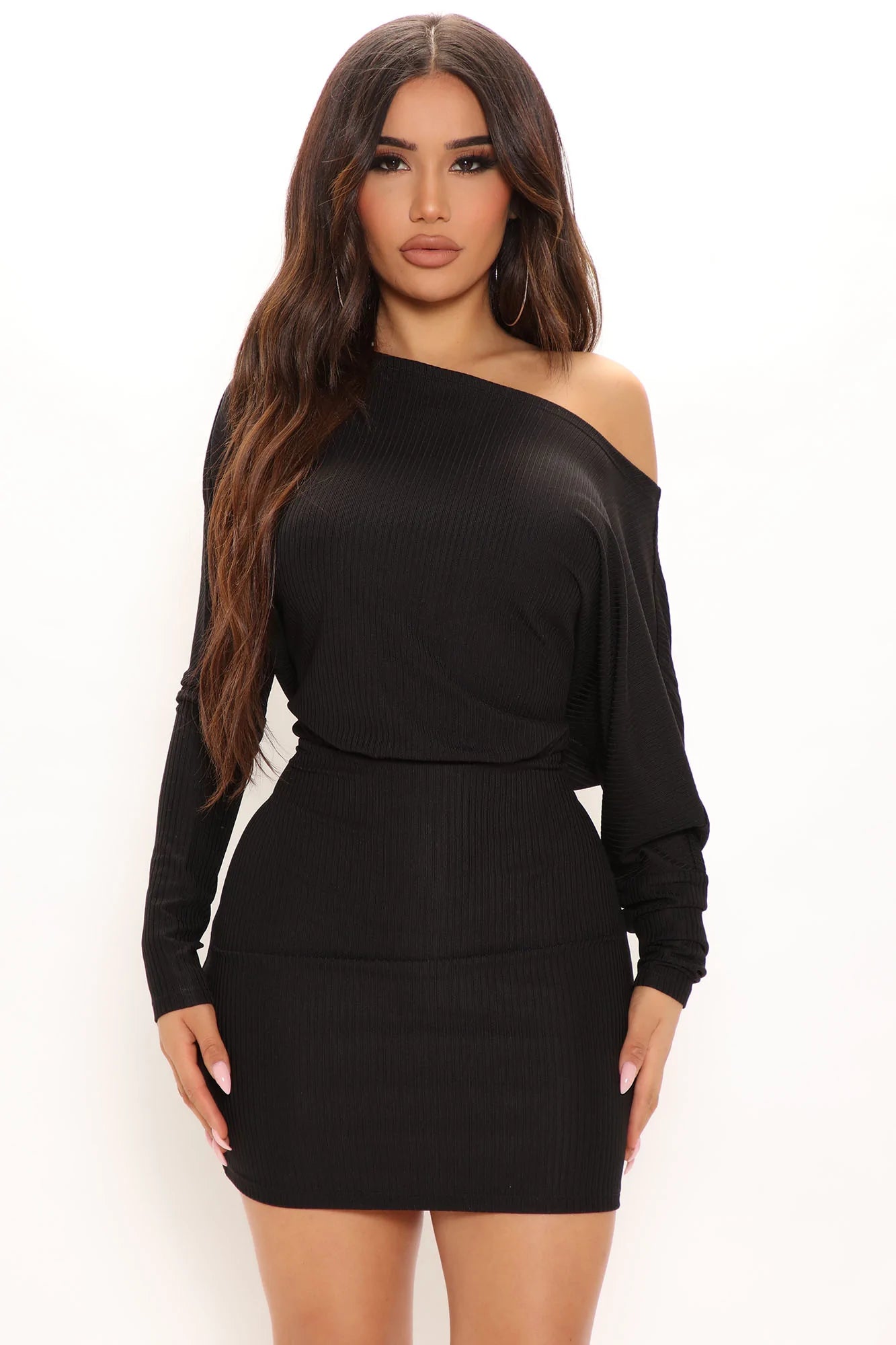 Serena Off Shoulder Mini Dress Black Chic Puff Sleeve Mini Dress