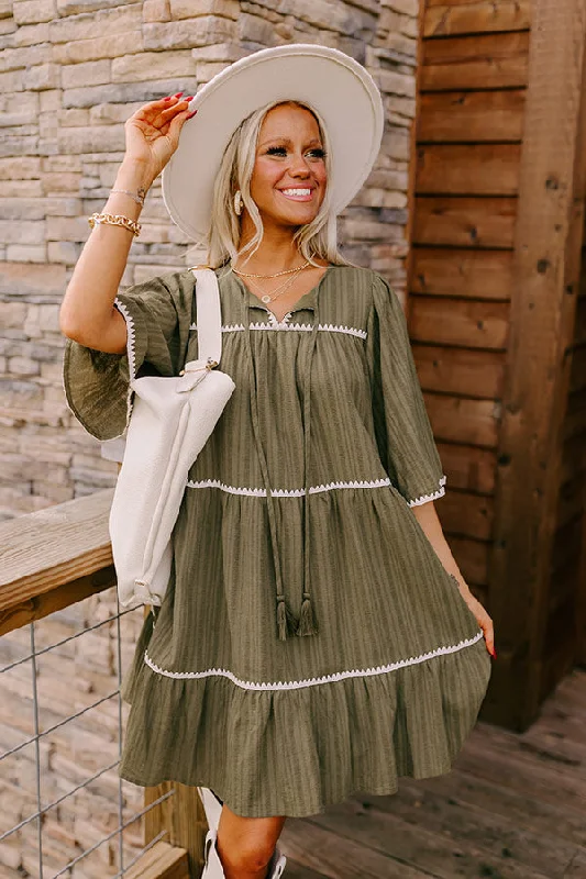 Simply Lovely Tiered Mini Dress in Olive Fashionable Pleated Mini Dress