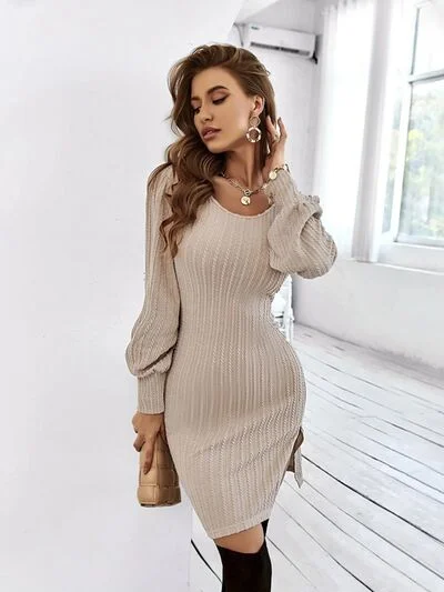 Slit Balloon Sleeve Mini Dress Fashionable Summer Mini Dress