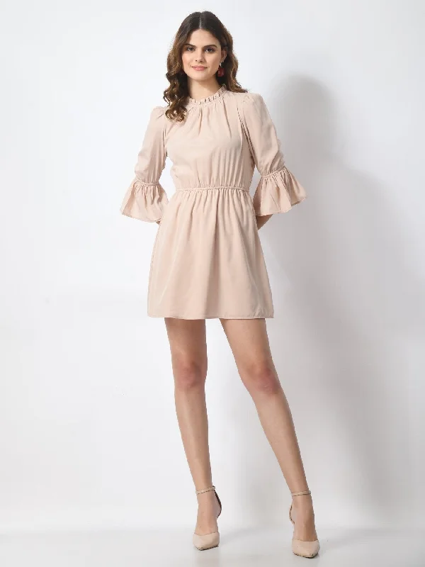 Women's Polyester Elasticated Waist Mini Dress - Dusty Pink Elegant Sequin Mini Dress