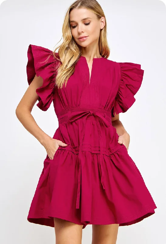 Sutton Mini Dress-Burgundy Chic Mini Dress with V-Neck