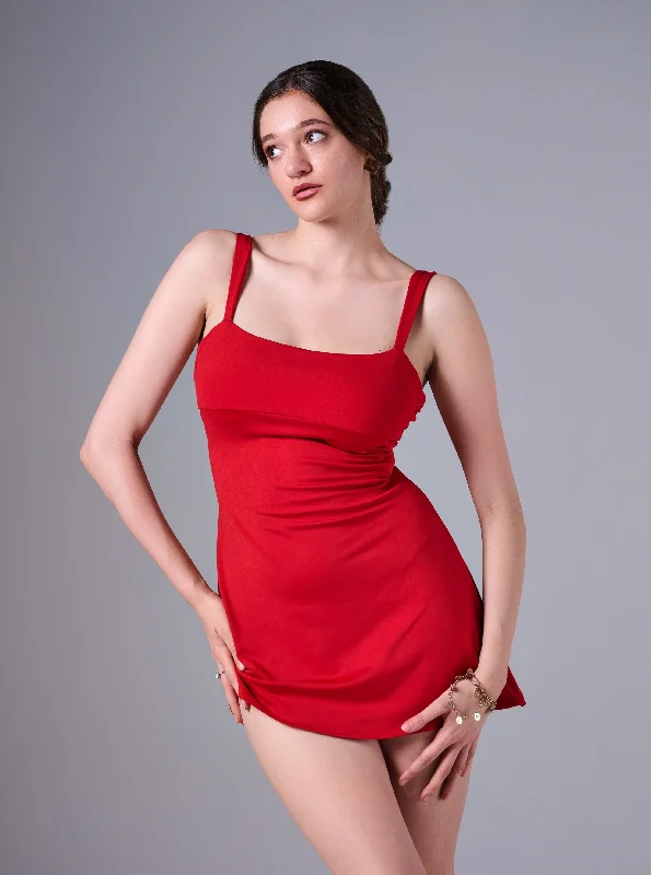 VIENNA Tie Up corset Back Mini Dress in Red Elegant Lace-Up Mini Dress
