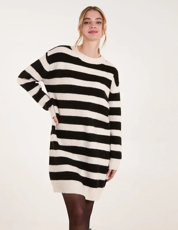 Wide Stripe Crew Neck Jumper Cashmere Blend Cotton Blend Poly Blend